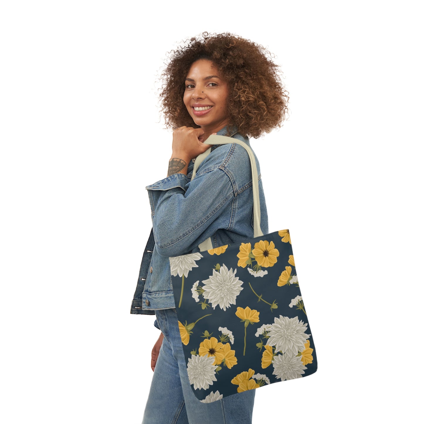 Canvas Tote Bag - Buds and Blooms - Denim