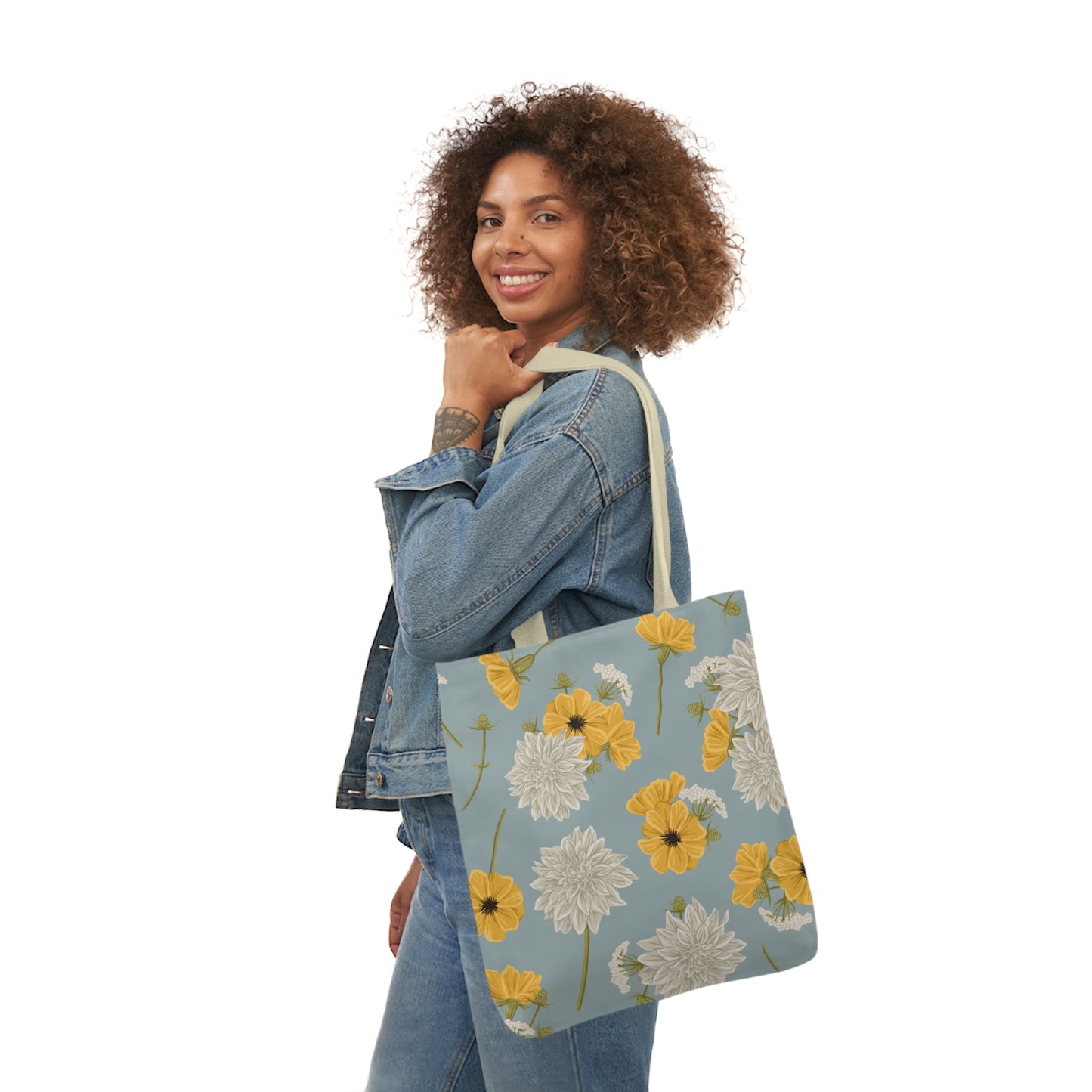 Canvas Tote Bag - Buds and Blooms - Cornflower