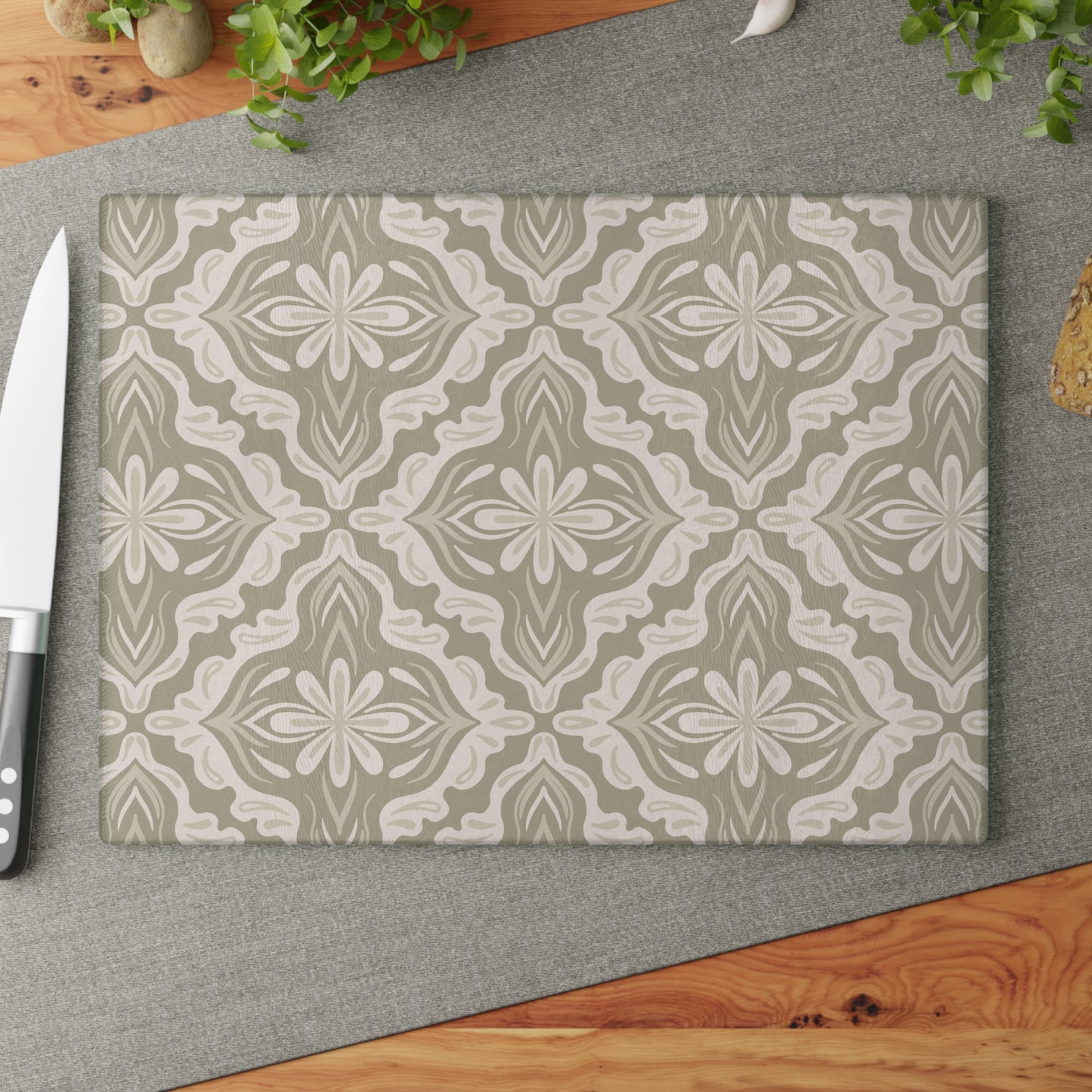 Glass Cutting Board - Porcelain Petals - Wheat