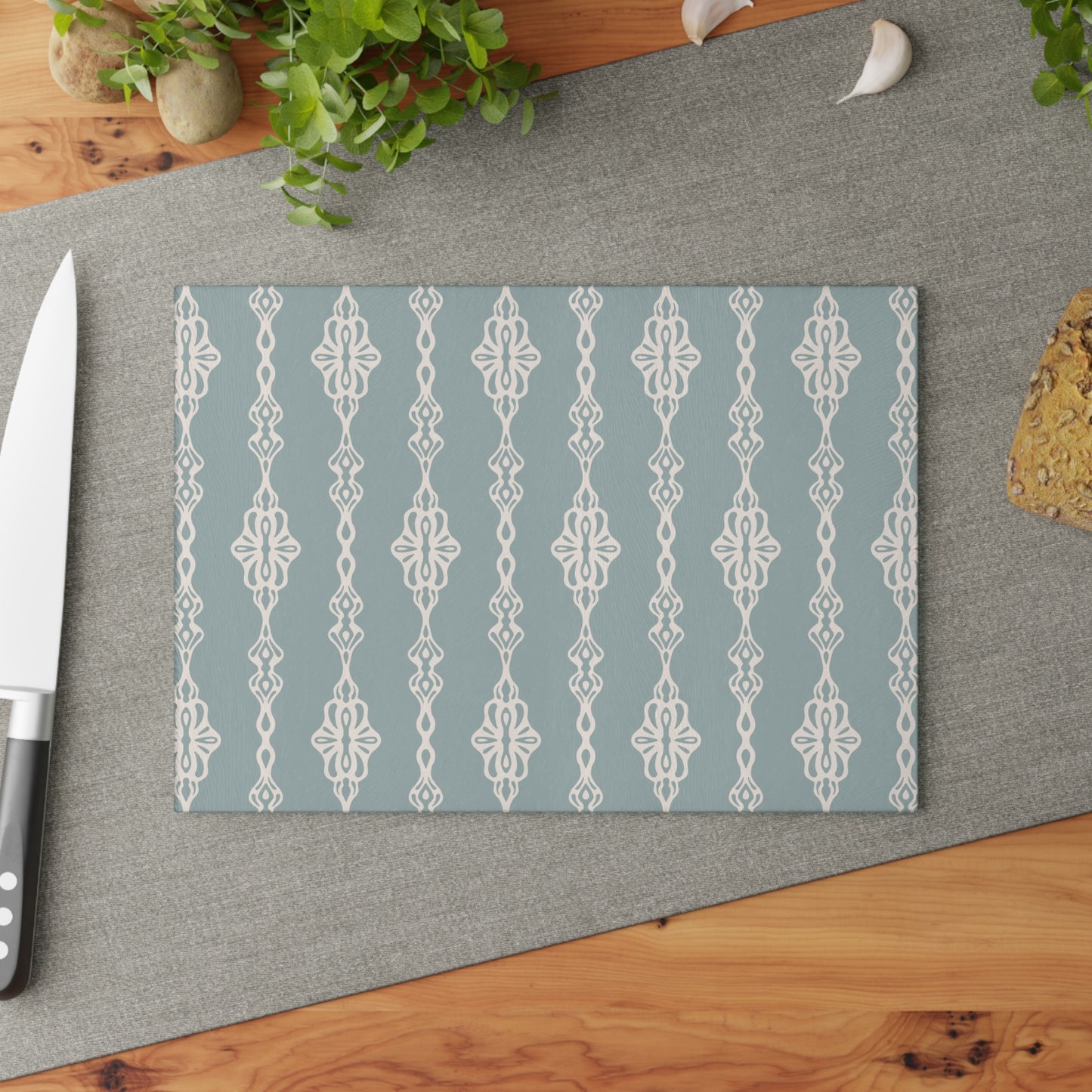 Glass Cutting Board - Trellis Tangles - Cornflower
