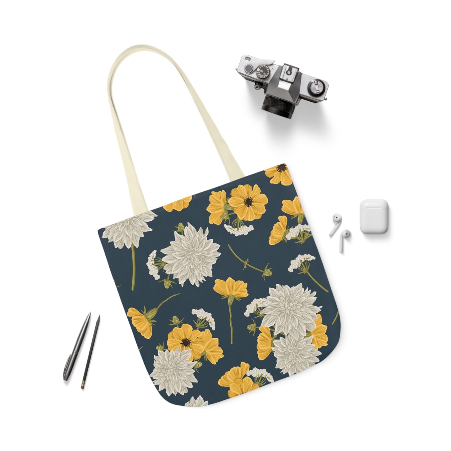 Canvas Tote Bag - Buds and Blooms - Denim