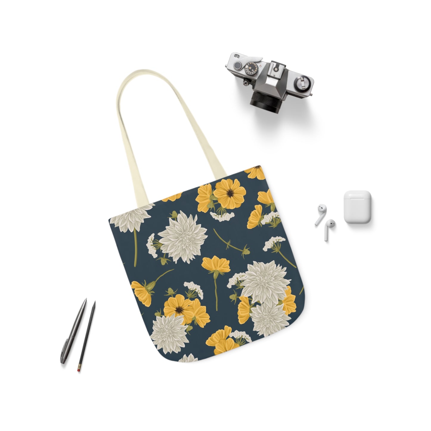 Canvas Tote Bag - Buds and Blooms - Denim