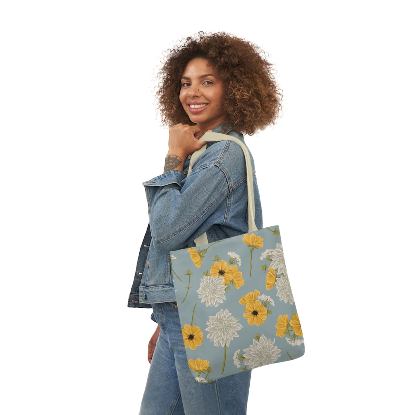 Canvas Tote Bag - Buds and Blooms - Cornflower