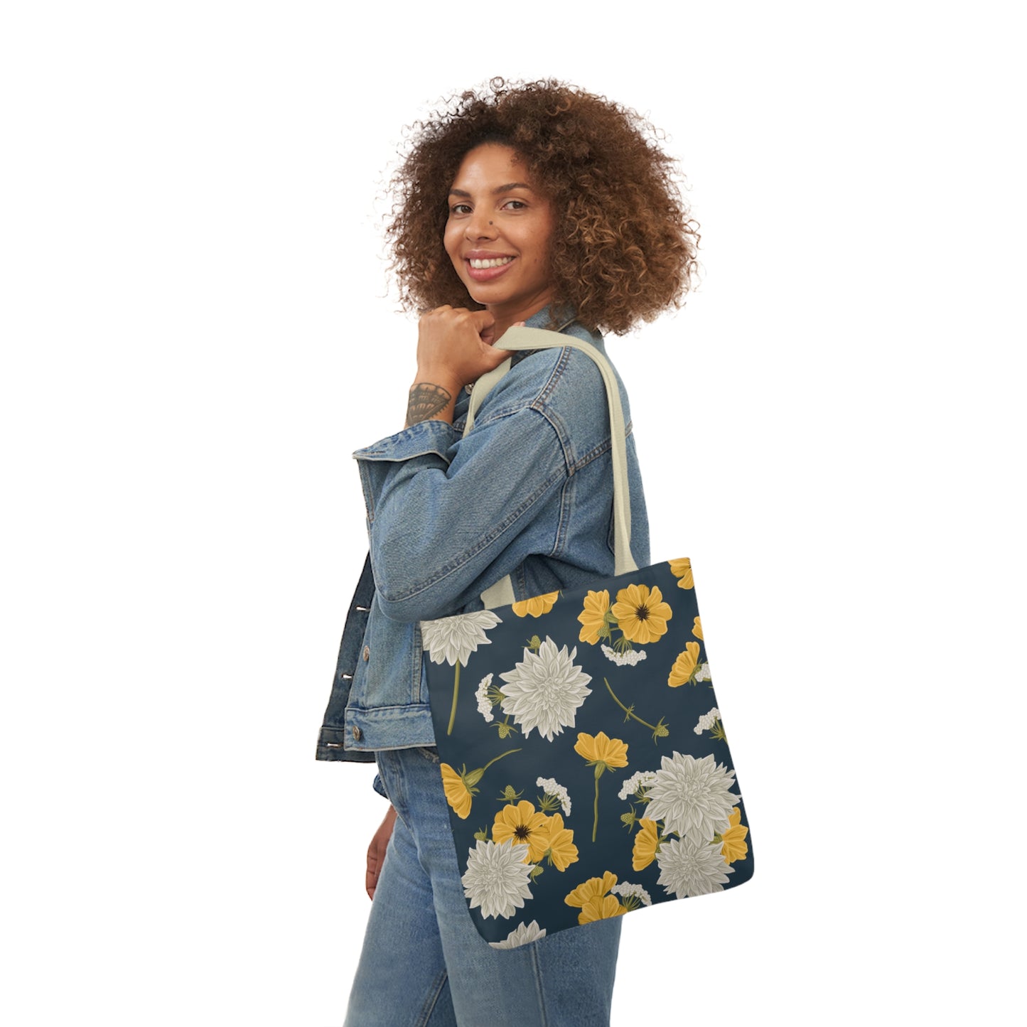 Canvas Tote Bag - Buds and Blooms - Denim