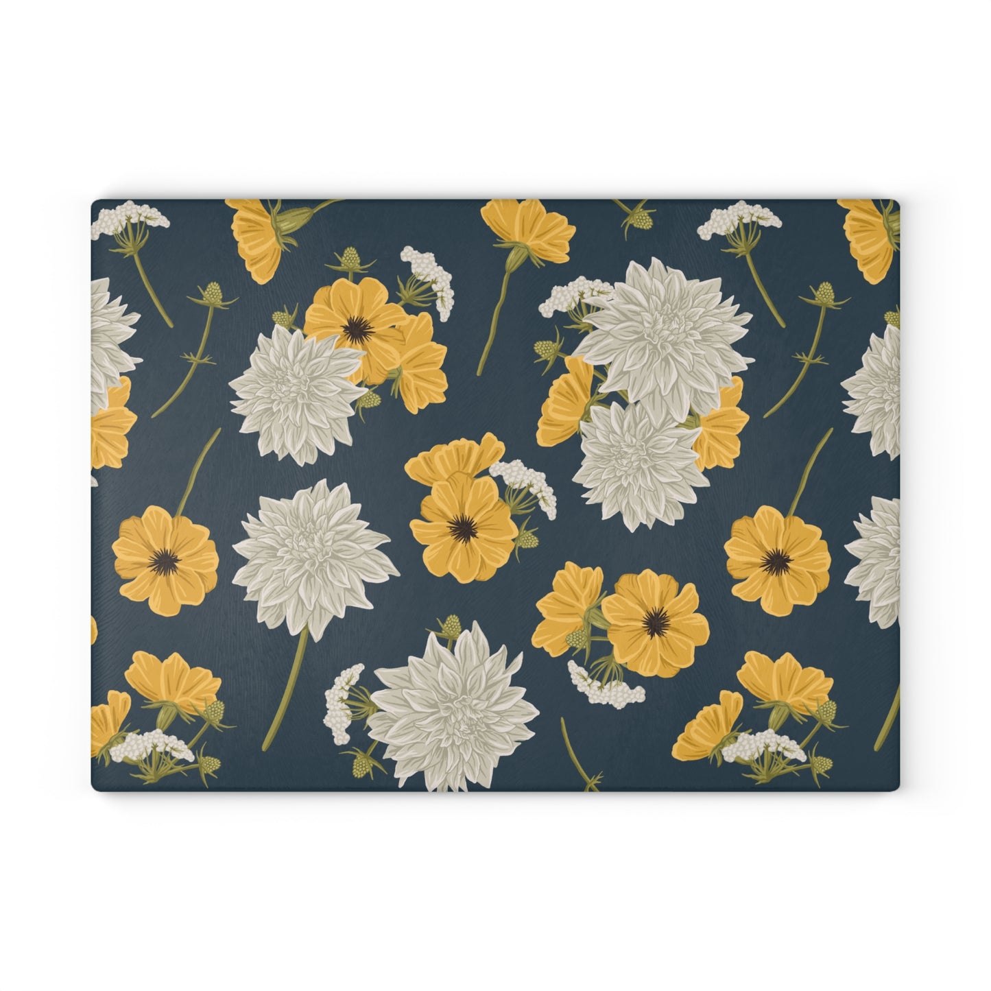 Glass Cutting Board - Buds and Blooms - Denim