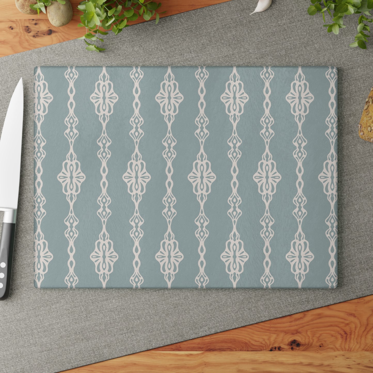 Glass Cutting Board - Trellis Tangles - Cornflower