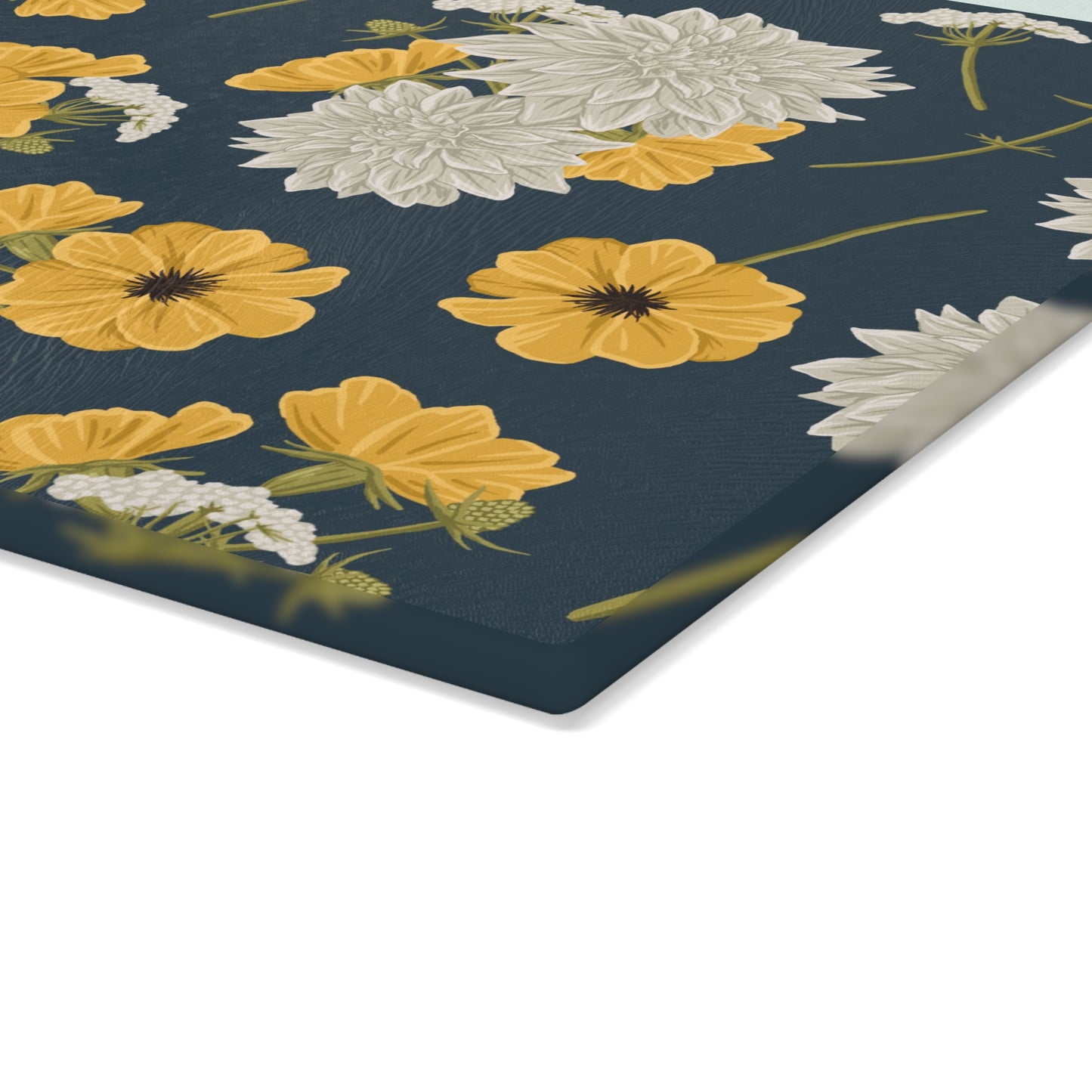 Glass Cutting Board - Buds and Blooms - Denim