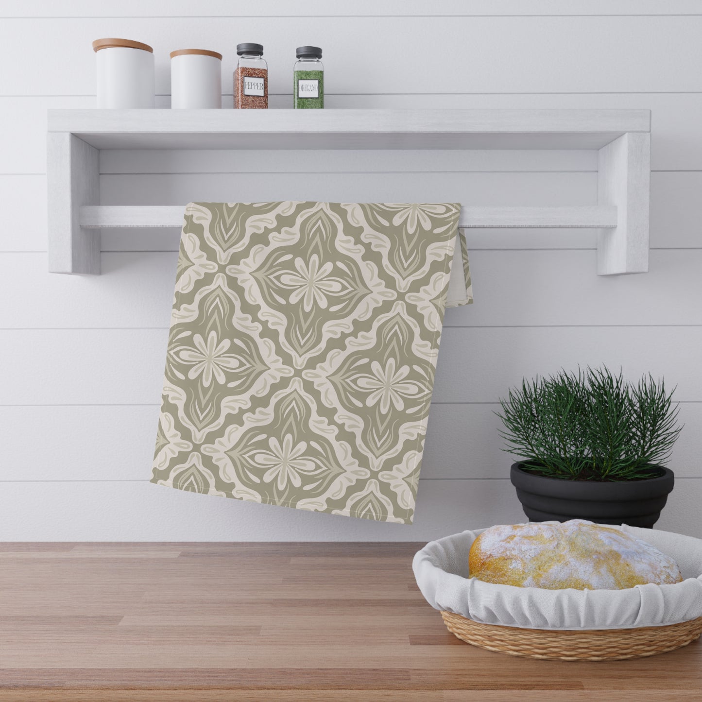 Tea Towel - Porcelain Petals - Wheat