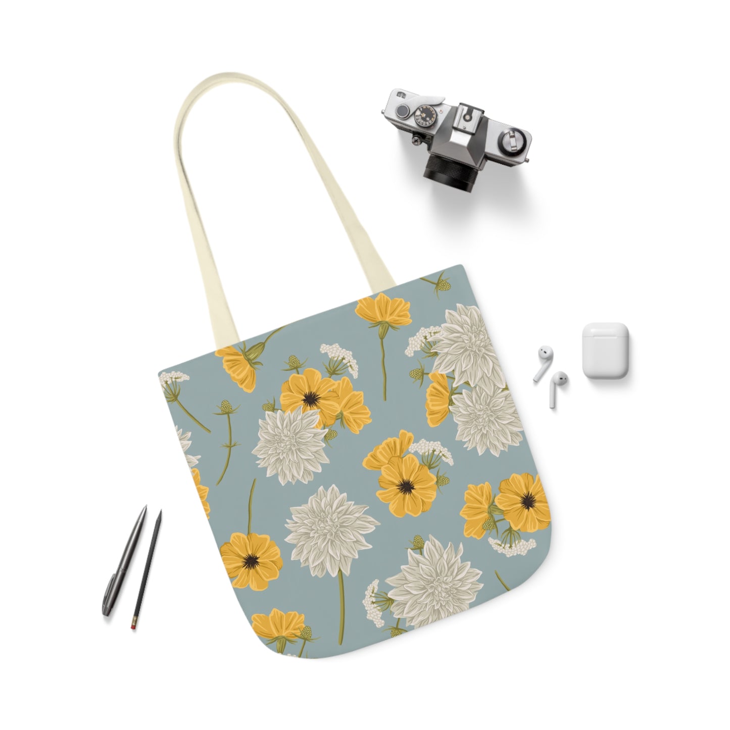 Canvas Tote Bag - Buds and Blooms - Cornflower