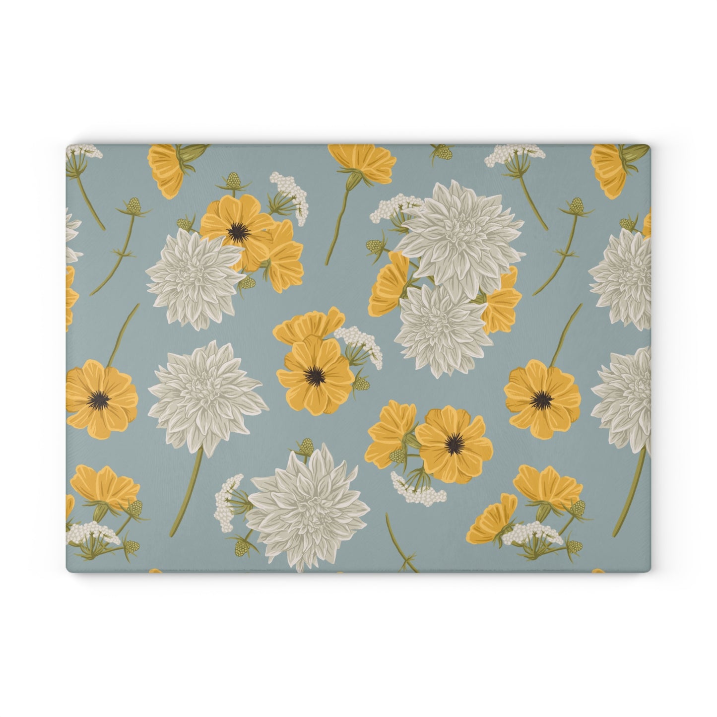 Glass Cutting Board - Buds and Blooms - Cornflower