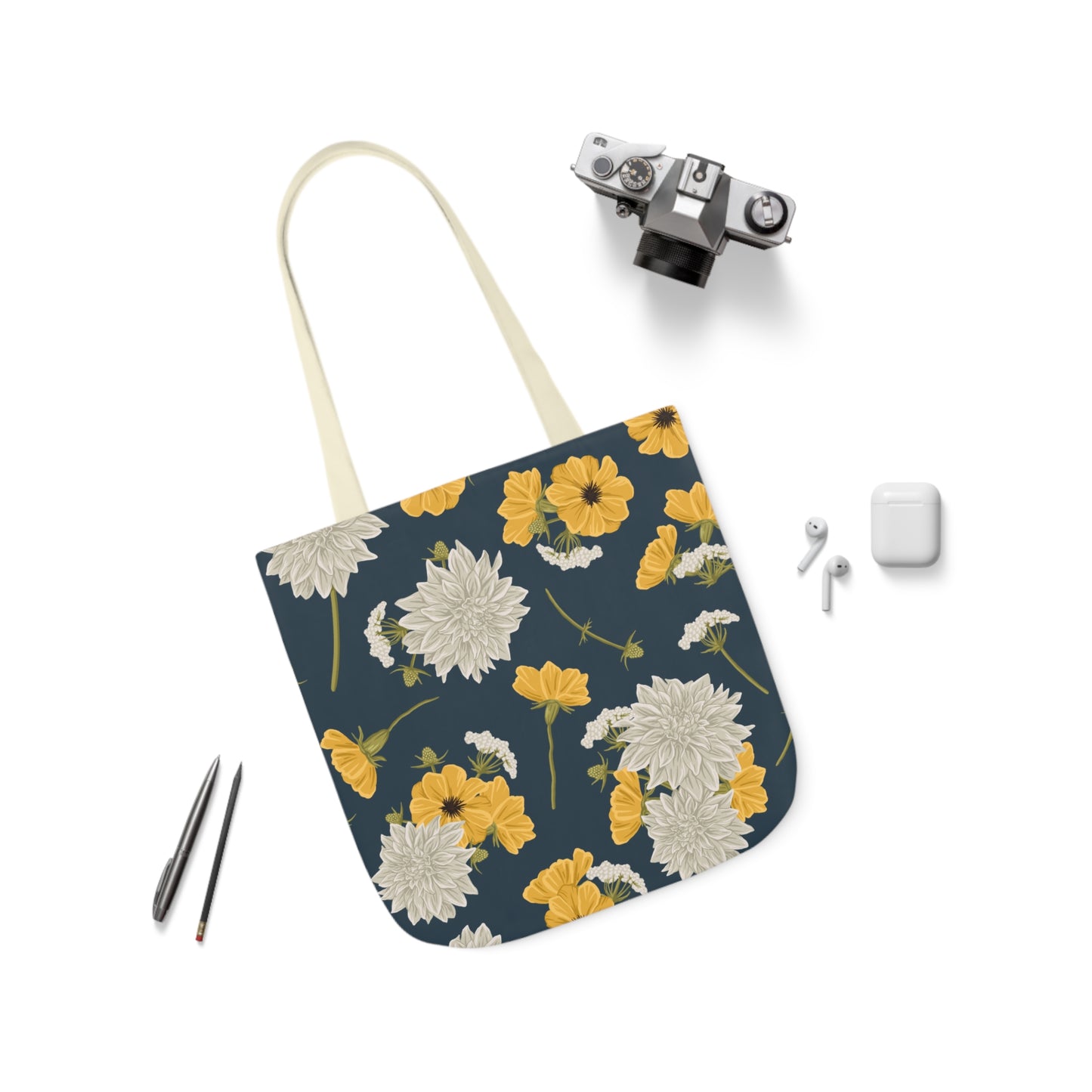 Canvas Tote Bag - Buds and Blooms - Denim