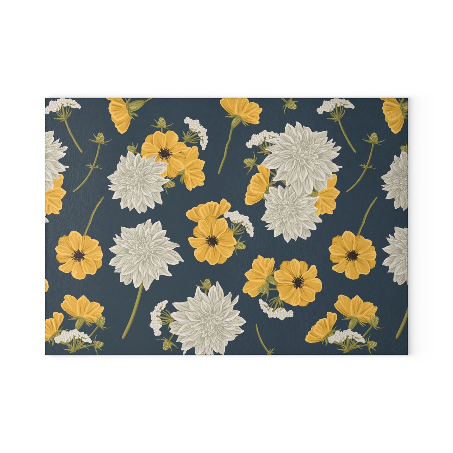 Glass Cutting Board - Buds and Blooms - Denim