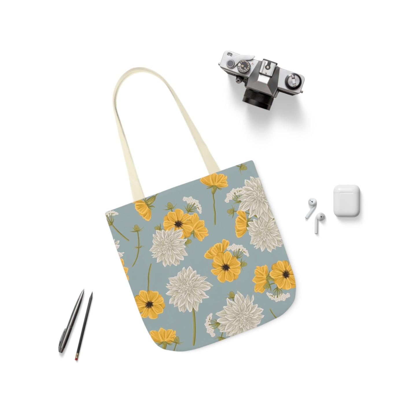 Canvas Tote Bag - Buds and Blooms - Cornflower