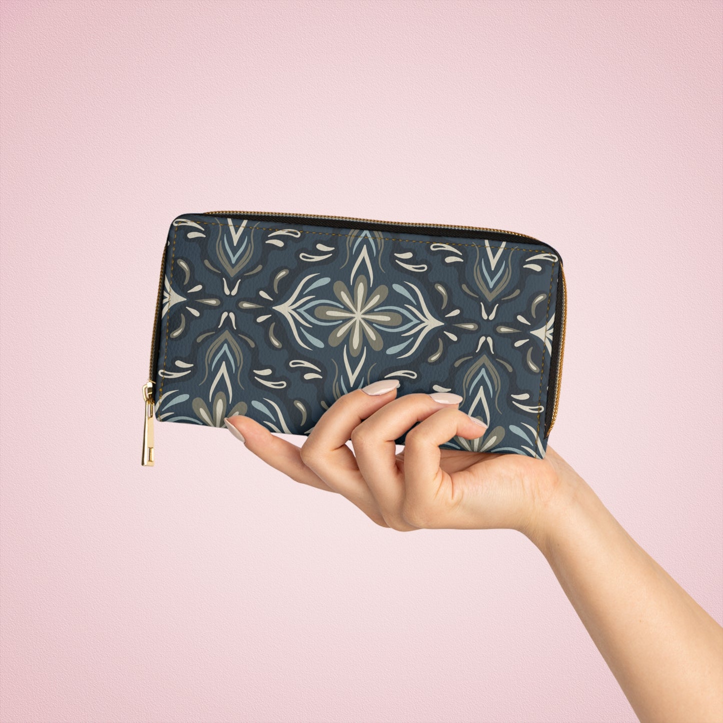 Zipper Wallet - Porcelain Petals - Denim