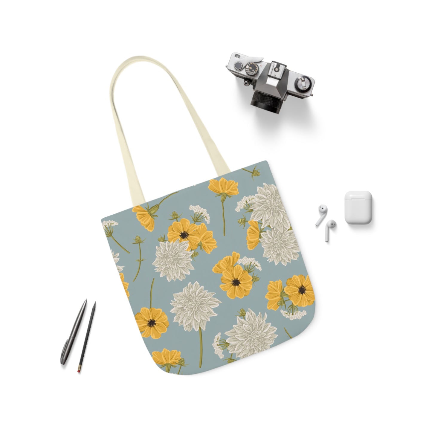 Canvas Tote Bag - Buds and Blooms - Cornflower