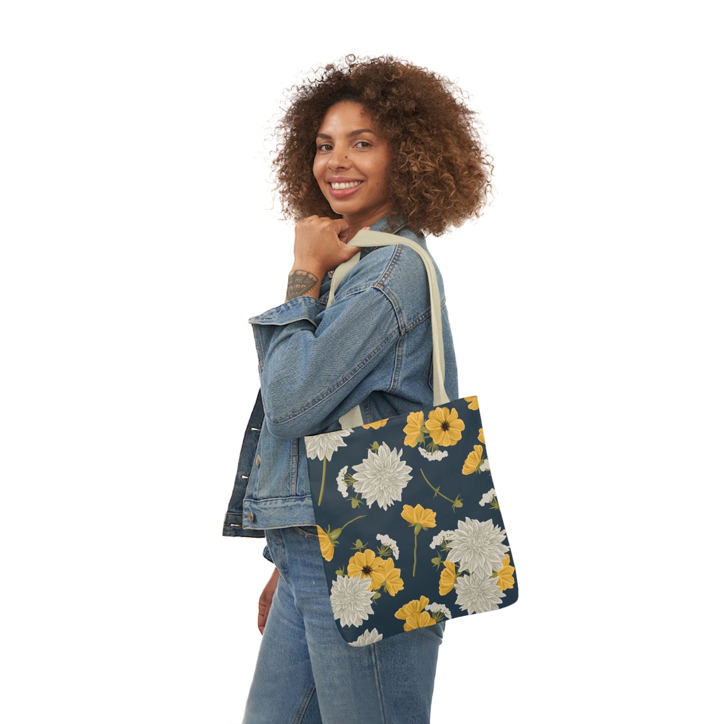 Canvas Tote Bag - Buds and Blooms - Denim