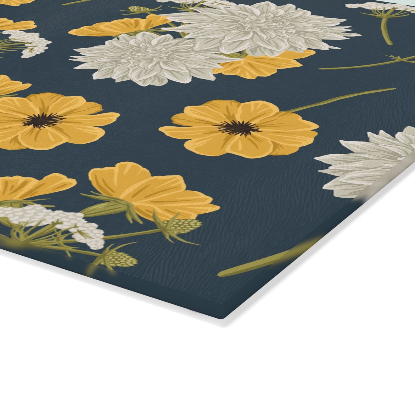 Glass Cutting Board - Buds and Blooms - Denim