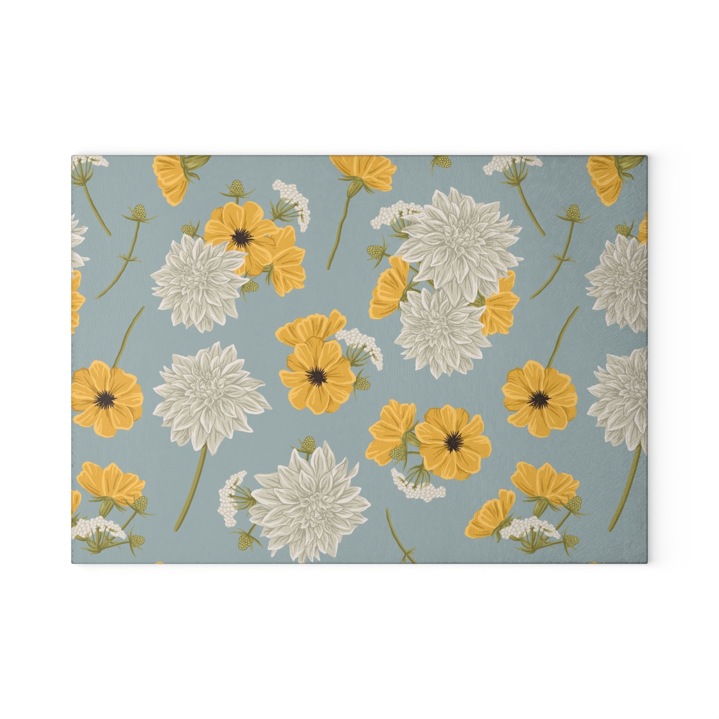 Glass Cutting Board - Buds and Blooms - Cornflower