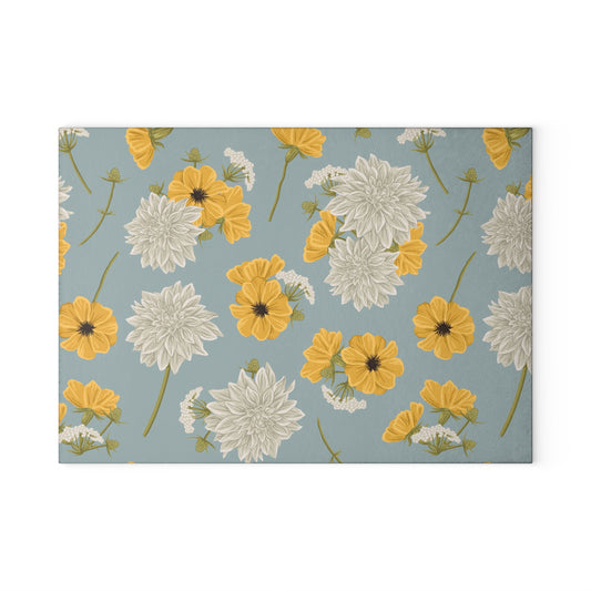 Glass Cutting Board - Buds and Blooms - Cornflower